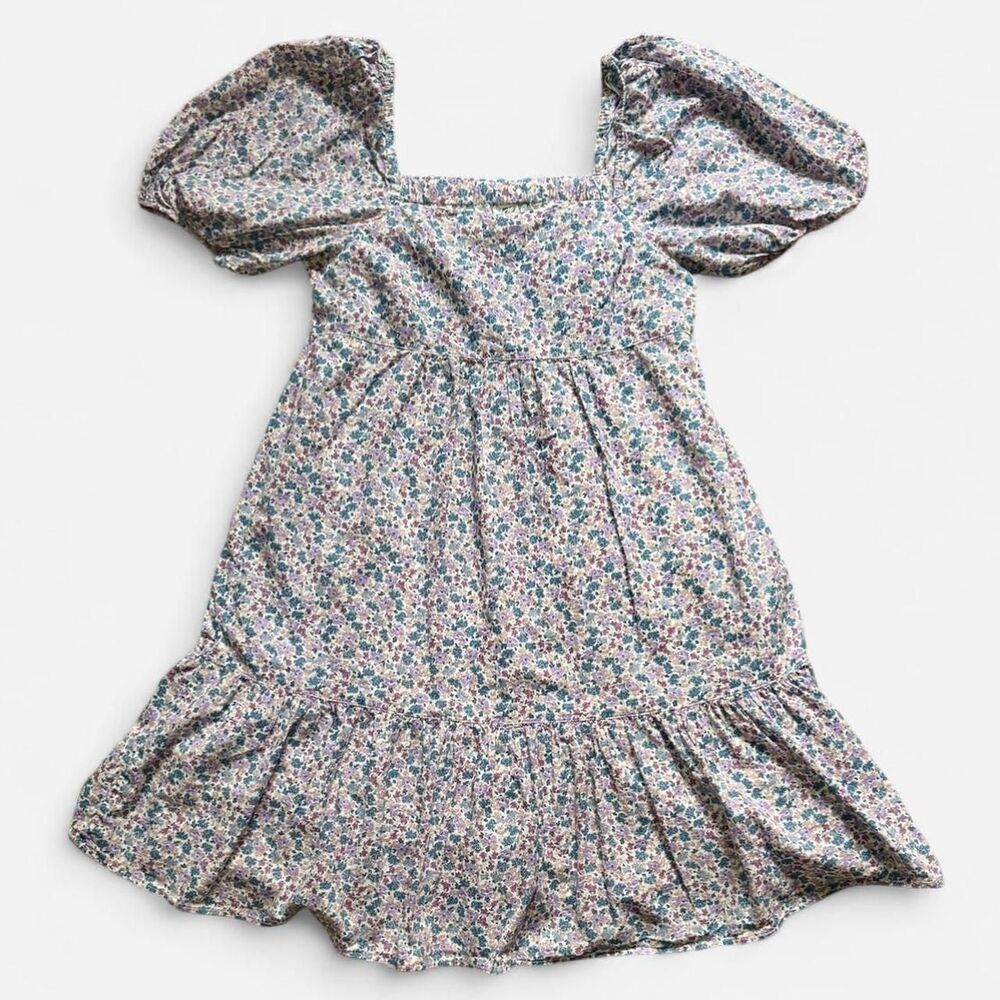 Uniqlo Purple and Blue Floral Babydoll Dress with Puff Sleeves (Size XS)